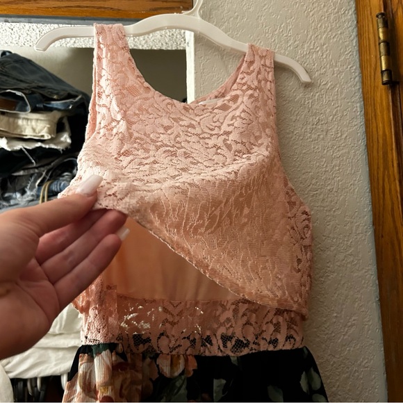 lacy pink and black floral mini dress - Picture 7 of 8